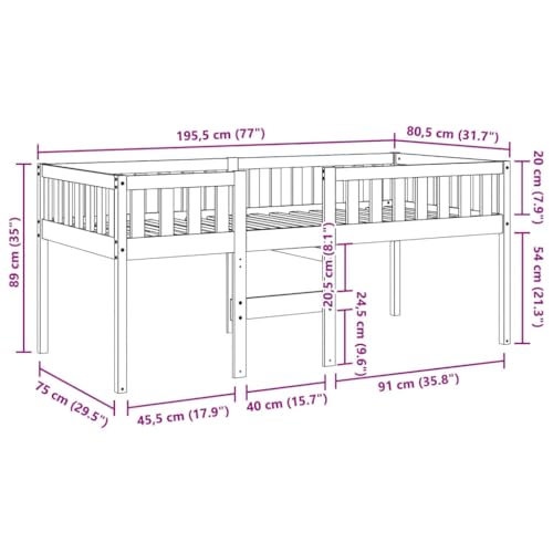 Vidaxl Letto Per Bambini Senza Materasso 75X190 Cm Legno Massello Pino, Letto A Soppalco Con Scala, Letto A Castello Singolo, Struttura Letto A Soppalco - 3