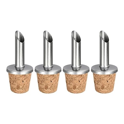 uxcell Stainless Steel Bottle Pourers, 4Pcs Olive Oil Spout Cork Design Wine Bottle Stoppers, Wine Pourers Liquor Pour Spouts for Pours Liquid, Wine, Vinegar, Most Liquor Bottles