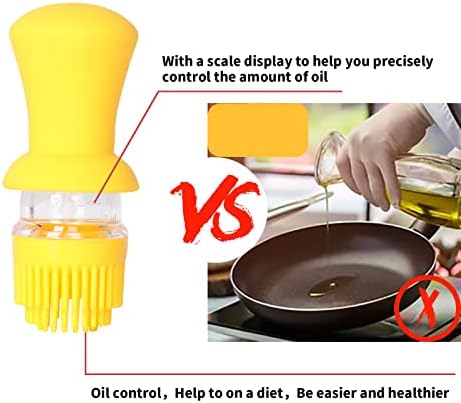 Top-spring Oil Dispenser Bottle, 2 in 1 Oil Dispenser with Silicone Brush for Kitchen, 19oz/550ml Glass Olive Oil Bottles for Cooking, Olive Oil/Vinegar (Yellow)
