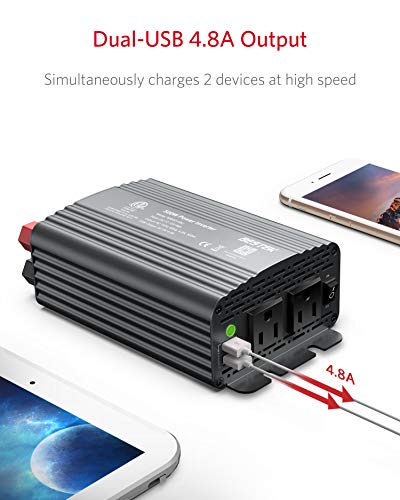 BESTEK 500W Power Inverter DC 12V to 110V AC Converter with 4.8A Dual USB Car Charger ETL Listed (Grey)