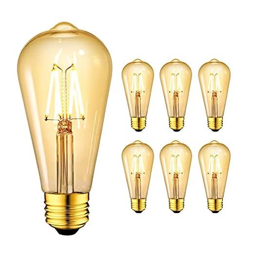 OnlineTek Bombilla LED Edison, estilo vintage, color ámbar, 2700 K, 4 W (equivalente a 40 W), filamento LED, lámpara decorativa E27-6 unidades