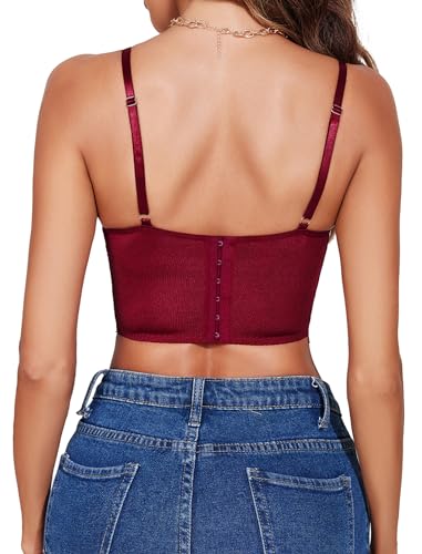 Image of Avidlove Lace Bralette for Women V Neck Camisoles Adjustable Strap Two Layer Crop Top Bustier Tops