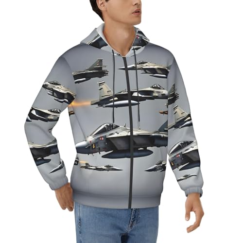 Sweat à capuche imprimé avions de chasse pour hommes veste manches longues