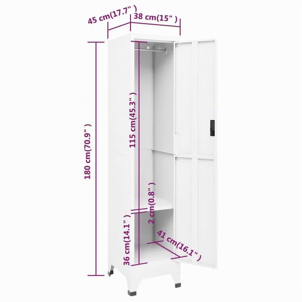 vidaXL Schließfachschrank Spind Schrank Umkleideschrank Metallschrank Fächerschrank Aktenschrank Büroschrank Lagerschrank Weiß 38x45x180cm Stahl