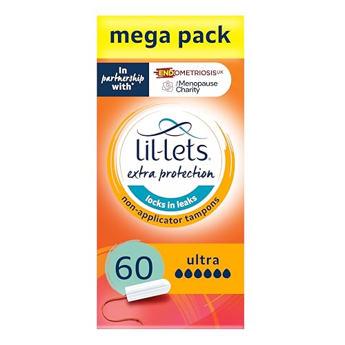 Lil-Lets Non-Applicator Ultra Tampons X 60, (6 Packs of 10 Tampons), For Extremely Heavy Flow, 6 Droplets, Plant-Based, SmartFit Non-App Tampon
