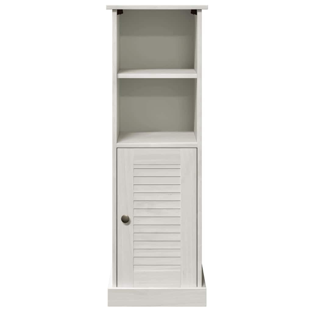 VIGO - Armadietto da bagno bianco anticato in legno di pino massiccio, 37 x 34 x 110 cm, con 4 ripiani e porta, per bagno degli ospiti, WC, spazio per ordine e ripiano
