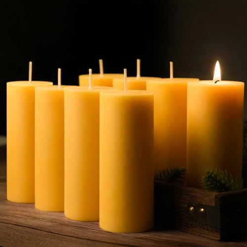8 Packs Natural Beeswax Pillar Candles
