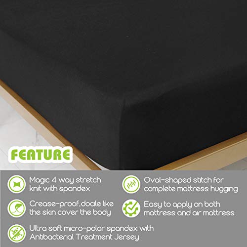 COSMOPLUS Fitted Sheet Full Fitted Sheet Only(No Flat Sheet or Pillow Shams),4 Way Stretch Micro-Knit,Snug Fit,Wrinkle Free,for Standard Mattress and Air Bed Mattress from 8” Up to 14”,Black