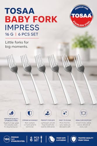 Image of Tosaa Baby Fork Impress 16G-Pack of 6 for Home & Kitchen,Use for Lunch and Dinner with Dishes Like Noodles, Pasta, and More.