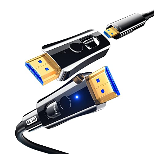 DGHUMEN Langes 8K-Glasfaserkabel HDMI 2.1 Kabel in der Wand 20meter, 8K@60Hz 4K@120Hz Ultra High Speed 48Gbps Abnehmbares Micro HDMI,Dynamic HDR, eARC, Dolby Atmos, Kompatibel mit PS5, Xbox