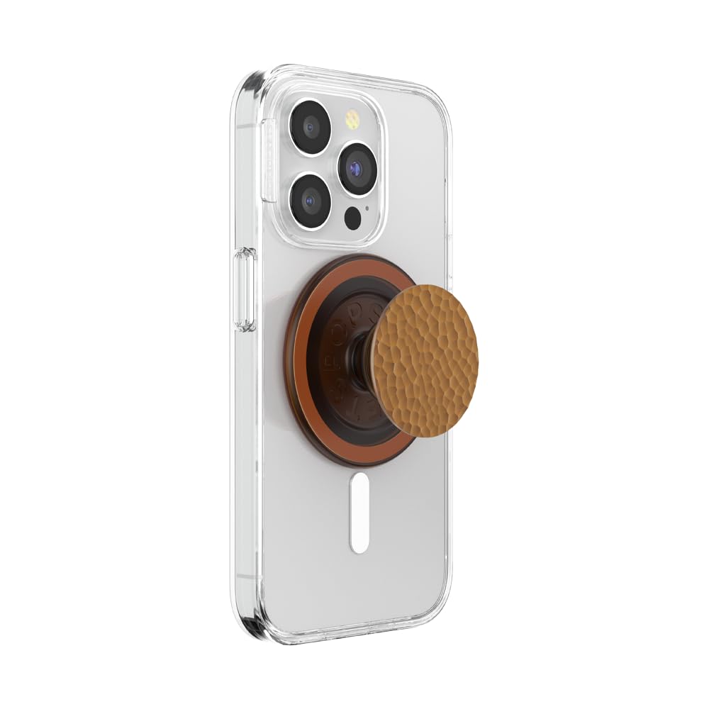PopSocketsPhone Grip for MagSafe with Kickstand, Magnetic Stand, Swappable Top, Secure Hold for iPhone MagSafe Cases, Phone & Tablet Grip - Enamel Hammered Copper ToneCarbon Neutral Certified by SCS Global Services
