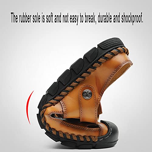 Mens Closed Toe Sandals Casual Waterproof Leather Sandals Beach Shoes Fashion Lightweight Slippers Sandals (Red Brown)4