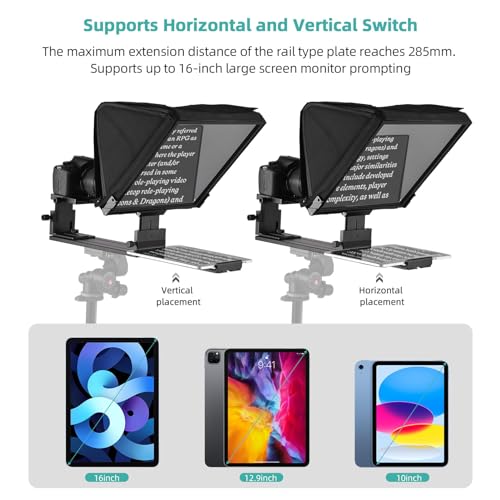 Image of Andoer Portable Teleprompter 16-inch Universal Prompter Teleprompter for Smartphone Tablet DSLR Camera with Remote Control Carrying Case for Interview Stage Speech Live Streaming Online Video Vlog