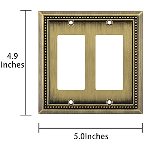 Image of Henne Bery Sunken Pearls Heavy Duty Decorative Wall Plate Switch Plate Outlet Cover (Double Decorator, Antique Brass)