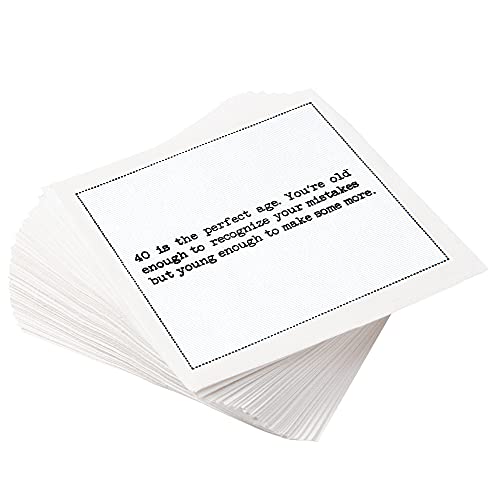 Five Star Funny 40th Birthday Quotes | White Cotton Cocktail Napkins | 50 Luxury Disposable Beverage Napkins with Witty Bar Quotes | Drink Napkins for Parties Bars Weddings & Game Nights