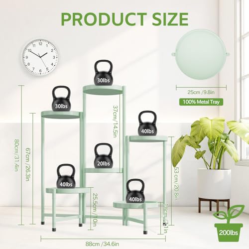 Image of iDavosic.ly 6 Tier Large Plant Stand Indoor, 10 Inch Wide Tall Corner Metal Plant Stands Outdoor for Multiple Plants, Folding Tiered Flower Display Holder Rack Shelf, Light Green