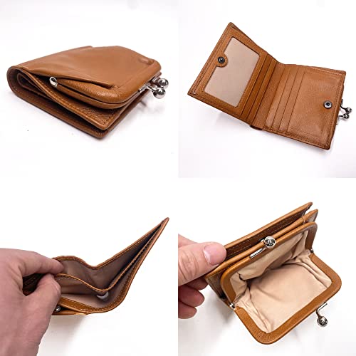 Top Grain Leather Wallet for Women, Small Bifold Womens Wallet Purse with Kiss Lock Closure Coin Pocket and ID Credit Card Holder4
