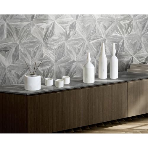 roomfitters White Natural Marble Living Room Accessories Set, Luxury 7-Piece