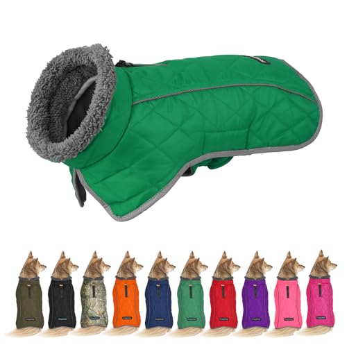Image of Fragralley Dog Coat Large, Waterproof Dog Jacket with Warm Fleece Lining, Adjustable Reflective Dogs Winter Coat, Turtleneck Pet Coats for Cold Weather (Green XL)