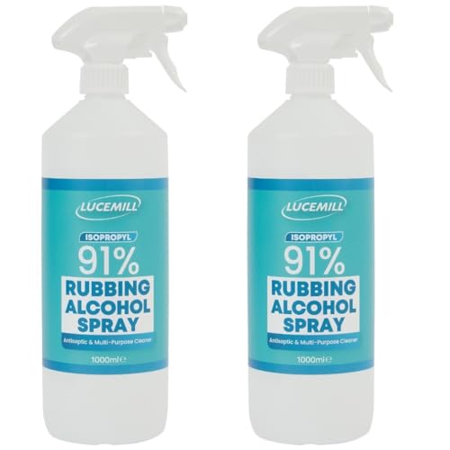 Lucemill 91% Rubbing alcohol | 2 x 1 Litre | Super Strength IPA Surface Sanitiser | 91% Isopropyl Alcohol | Clear Liquid | Comes with Trigger Spray