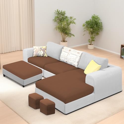 Image of Koza RHS 4 Seater L Shape Sofa Set with Center Table for Living Room (Brown Grey Fabric) Premium Fabric Sofa