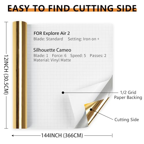 Image of Mirror Gold Permanent Vinyl Roll 12 inch x 12FT - Lya Vinyl Metallic Outdoor Permanent Vinyl for Cutting Machine - Adhesive Roll for Home Decor, Party Decoration, Mug, Window
