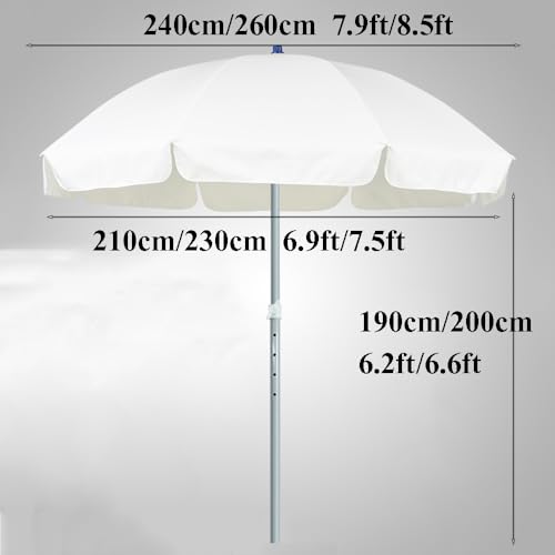 Parasol Plażowy, Przenośny Parasol Ogrodowy, Sportowy, Podróżny, Kempingowy, Piknikowy, Zadaszenie,White-260cm/8.9ft