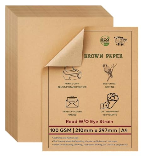 Image of TOWNBUS - A4 |Pack of 100 | 100 GSM Kraft Paper Sheets, Printing Paper, Writing & Drawing Paper ,arts and crafts projects