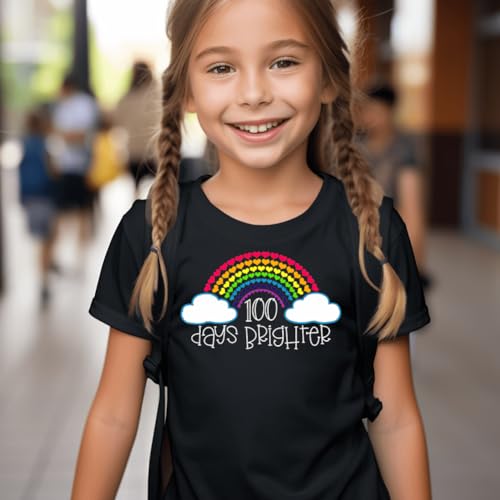 Image of Kids Little Boys Girls 100 Days of School Shirt Short Sleeve Funny Graphic Letters Print Celebration Top