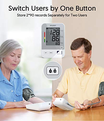 Blood Pressure Monitor Upper Arm, HYLOGY Digital Blood Pressure Machine Automatic with Large Screen Display and 2 Users Modes,180 Memories Storage