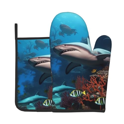 Submarine Shark Coral �I�[�u���~�b�g�Ɠ���� 2�Z�b�g 500°F�ϔM�I�[�u���O���[�u�ƃz�b�g�p�b�h �L�b�`���~�g�� �N�b�L���O�O���[�u ����� �x�[�L���O�O�����p