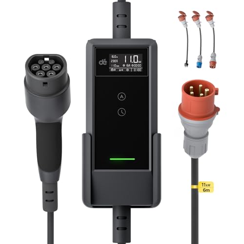 dé Wallbox 11kW [Trifase| 6m| 6-16A] con Set Adattatore Traveller, Cavo Ricarica Auto Elettrica Tipo 2, Stazione...