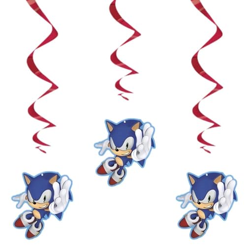Sonic the Hedgehog Hanging Swirl Decorations (Pack of 3) - Eye-Catching Red & Blue Design, Perfect for Indoor & Outdoor Use