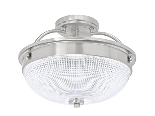 Aspen Creative 63501 3 Semi Flush Mount Ceiling Light Fixture, Transitional Design in Brushed Nickel Finish, Patterned Glass Shade, 12 3/4" Diameter