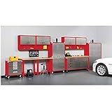 Seville Classics UltraHD Heavy Duty Rolling Cabinet Workbench Table w/Solid Wood Top, Workstation for Garage, Warehouse, Office, Workshop, 77' W x 20' D x 37.5' H, Red, 11-Drawer