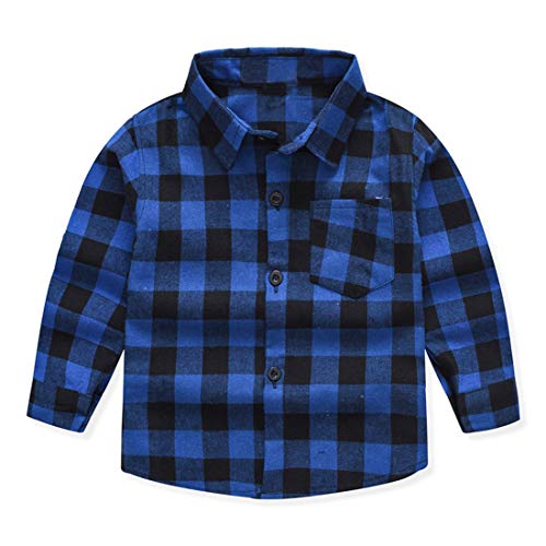 Kids Little Boys Girls Baby Long Sleeve Button Down Red Plaid Flannel Shirt Plaid Girl Boy 1-5T (5-Blue, 2-3T)
