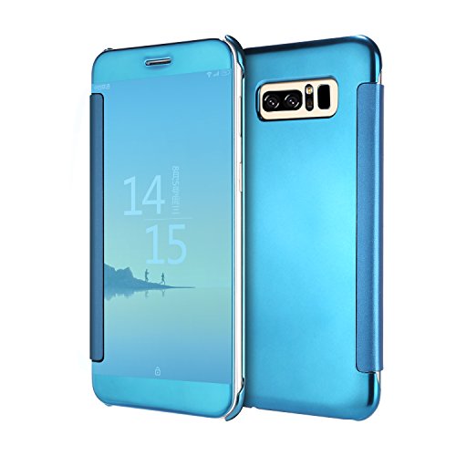 Shinetop For Samsung Galaxy Note 8 Case Cover, Fashion Plating Smart Clear View Window Mirror Case Pc Flip Phone Cover Slim Fit 360 Degree Full Body Shock Absorbent Protective Skin Shell - Blue #TOP1