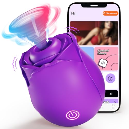 Image of Sucking Vibrator Rose Sex Toy,App Control Rose Toy Clitoral Vibrator for Women with 10 Mind-Blowing Modes, Clit Sucker Nipple Stimulating Toys for Oral Sex, Female Vibrator Couples Sex Toys, Purple