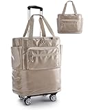 BAGSMART Rolling Duffle Bag with Wheels, 48L Expandable Carry on Luggage Bag, Large tote with Detachable Wheels for Travel Grocery Moving, Camel