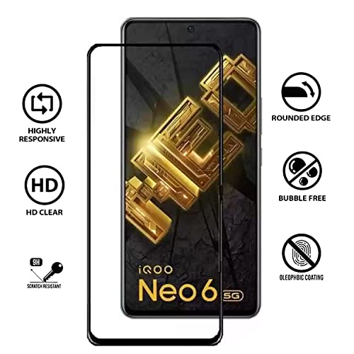 Image of ZARALA Tempered Glass Screen Protector Compatible for (Black) with Edge to Edge Coverage and Easy Installation kit (iQOO Neo 6 5G)