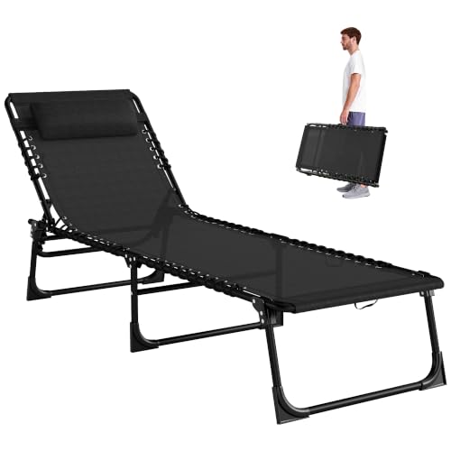 Outsunny Folding Chaise Lounge Chair Outdoor Mesh Seat Black