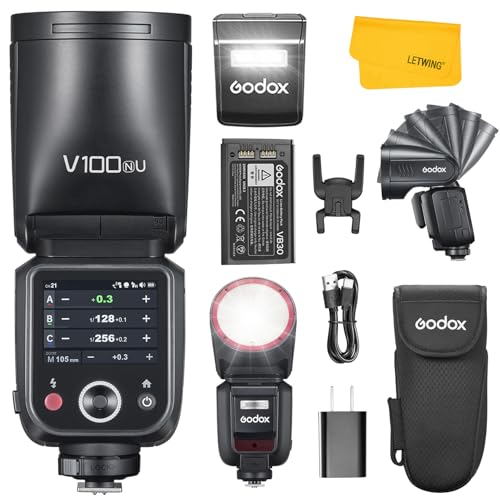 Godox V100 N V100-N Flash for Nikon 2.4G 100W TTL Nikon Speedlite HSS 1/8000S Touchscreen Control Lithium Battery 400 FulI Power Flashes External Flash for Photography(USA Version)