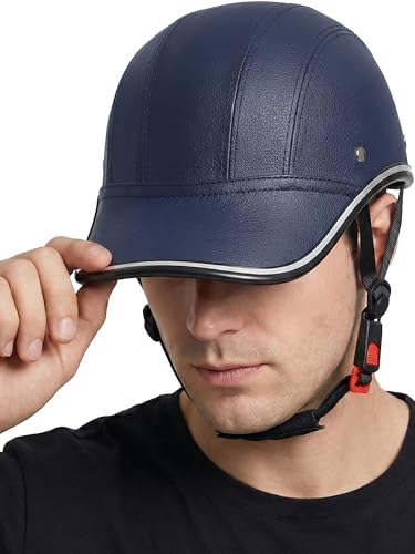 Image of Adult Baseball Cap Helmet - Urban Style for Golf, Low Profile Urban Commute PU Retro Leather Hat for Men & Women