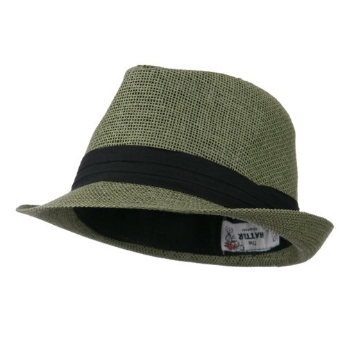 Pleated Hat Band Straw Fedora Hat - Olive OSFM