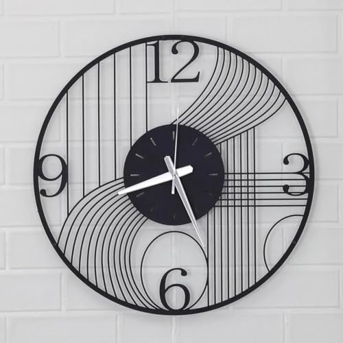 Image of Wall Clock Stylish Metal Analog Wall Clock for Living Room, Bedroom, Office, Kitchen, Home and Hall | Antique Fancy Big Size Modern Wall Watch (Black(DA-89), 40 CM)