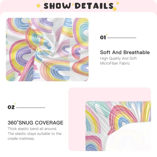 Image of Crib Sheet Breathable Soft Crib Mattress Sheet for Baby Toddler Boys Girls Fitted Crib Sheet Fit Standard Crib Mattress 52 x 28 Inch Gradient Cute Rainbows