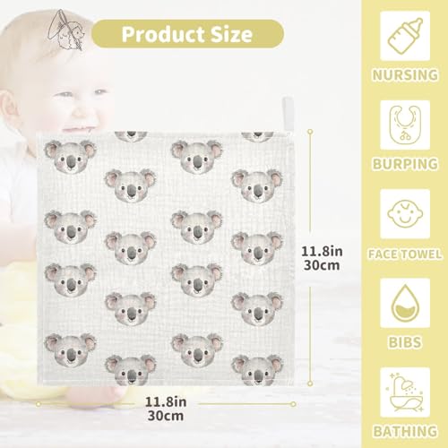 Image of vvfelixl Cartoon Koala Bear Face Baby Burp Cloths Baby Muslin Washcloths for Boys Girls Cotton Babys Face Towel for Newborn Infants Soft and Absorbent 11.8 X 11.8 in, 5 Pack