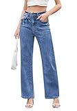 Dimur Women's Jeans High Waisted Wide Leg Stretch Denim Pants Elegant Straight Fit Jeans for Women Trendy 2025 Fall Sky Blue