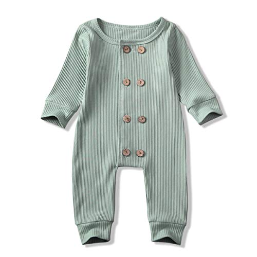 Voydsunflower Newborn Infant Baby Boys Girls Solid One Piece Knitted Romper Button Bodysuit Ribbed Jumpsuit Fall Winter Outfit Clothes (0-3 Months, DB - Green)
