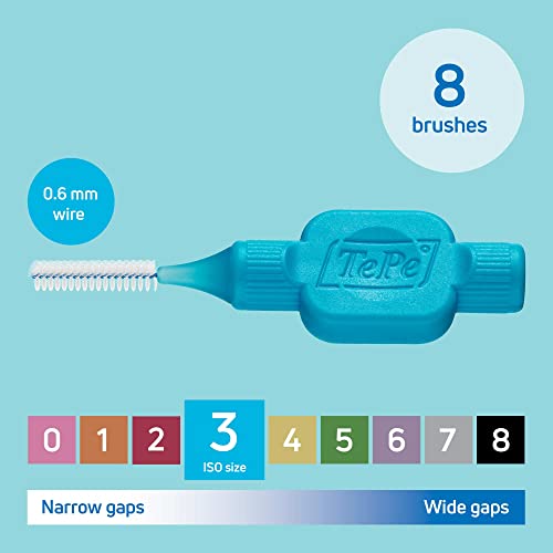 TePe Interdental Brush, Original, Blue, 0.6mm/ISO 3, 8pcs, plaque removal, efficient clean between the teeth, tooth floss, for small gaps - Image 3